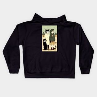 Whiskered Wanderers: Cats in Human Guise Kids Hoodie